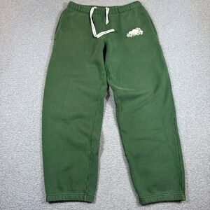 Roots Sweatpants Women's XS Green Beaver Logo Fleece Straight Loungewear Y2K